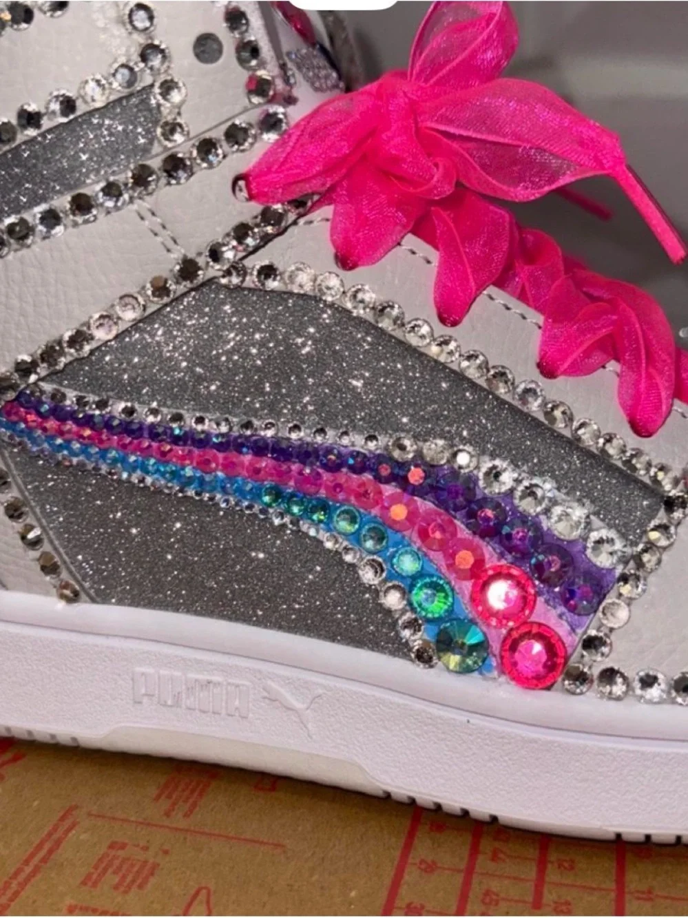 Puma Woman’s/Kids Hot Pink Rhinestone and Silver Glitter Sneakers